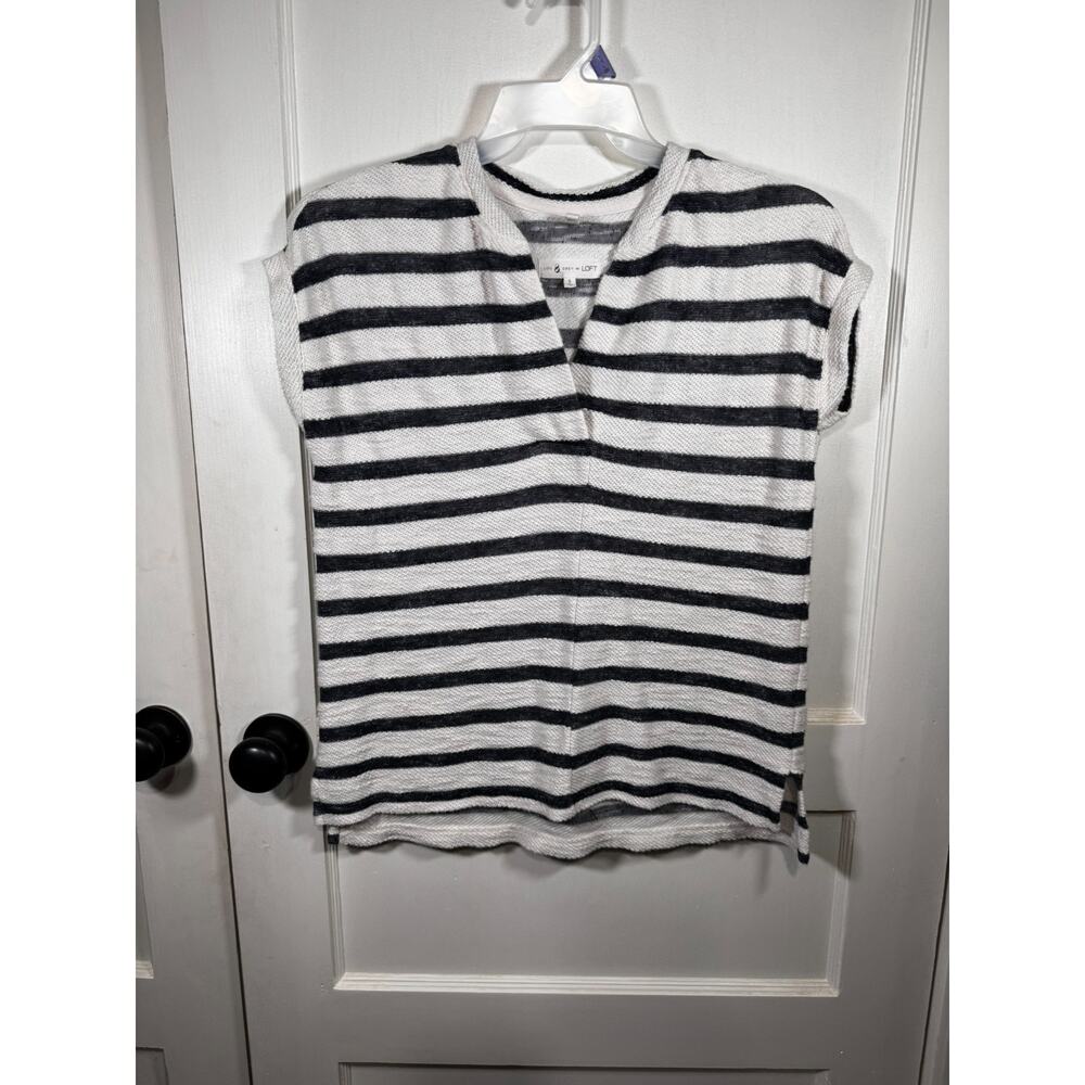 Lou and Grey Dolman Sleeve Stripped V-Neck Top Size Small